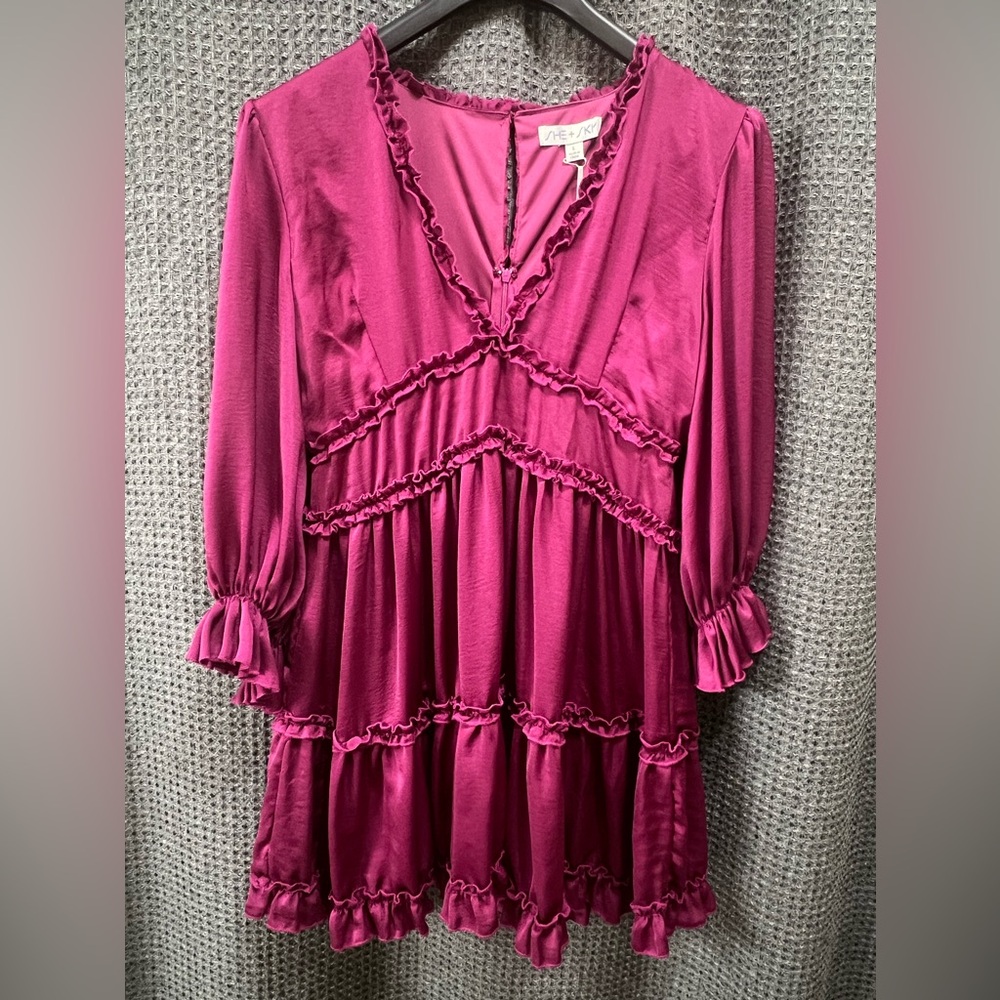 She + Sky NWT Pink Mini Tiered Ruffle Dress Size Large
